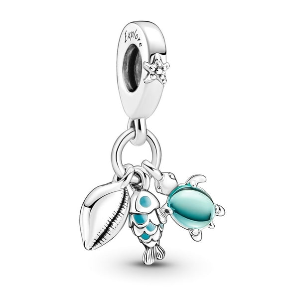 Amuefer Ocean Turtle Conch Sea Fish Dangle Bracelet Charm, Sterling Silver