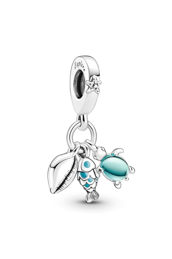 Amuefer Ocean Turtle Conch Sea Fish Dangle Bracelet Charm, Sterling Silver