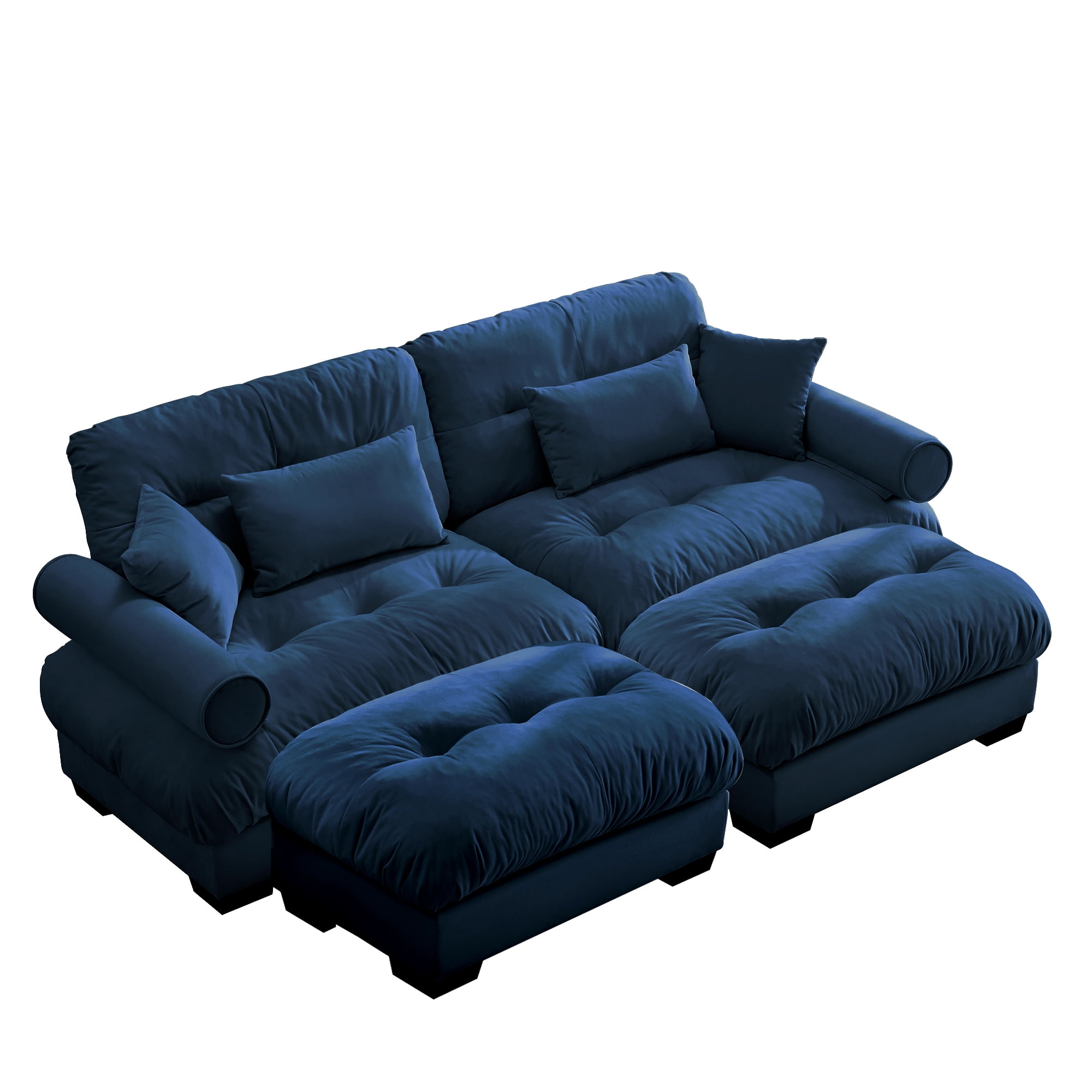 Amuille 93.7" Modular Sectional Sofa Velvet U Shaped Cloud Couch with 2 Movable Ottomans, Deep Seat Couch for Living Room, with Pillows, Blue
