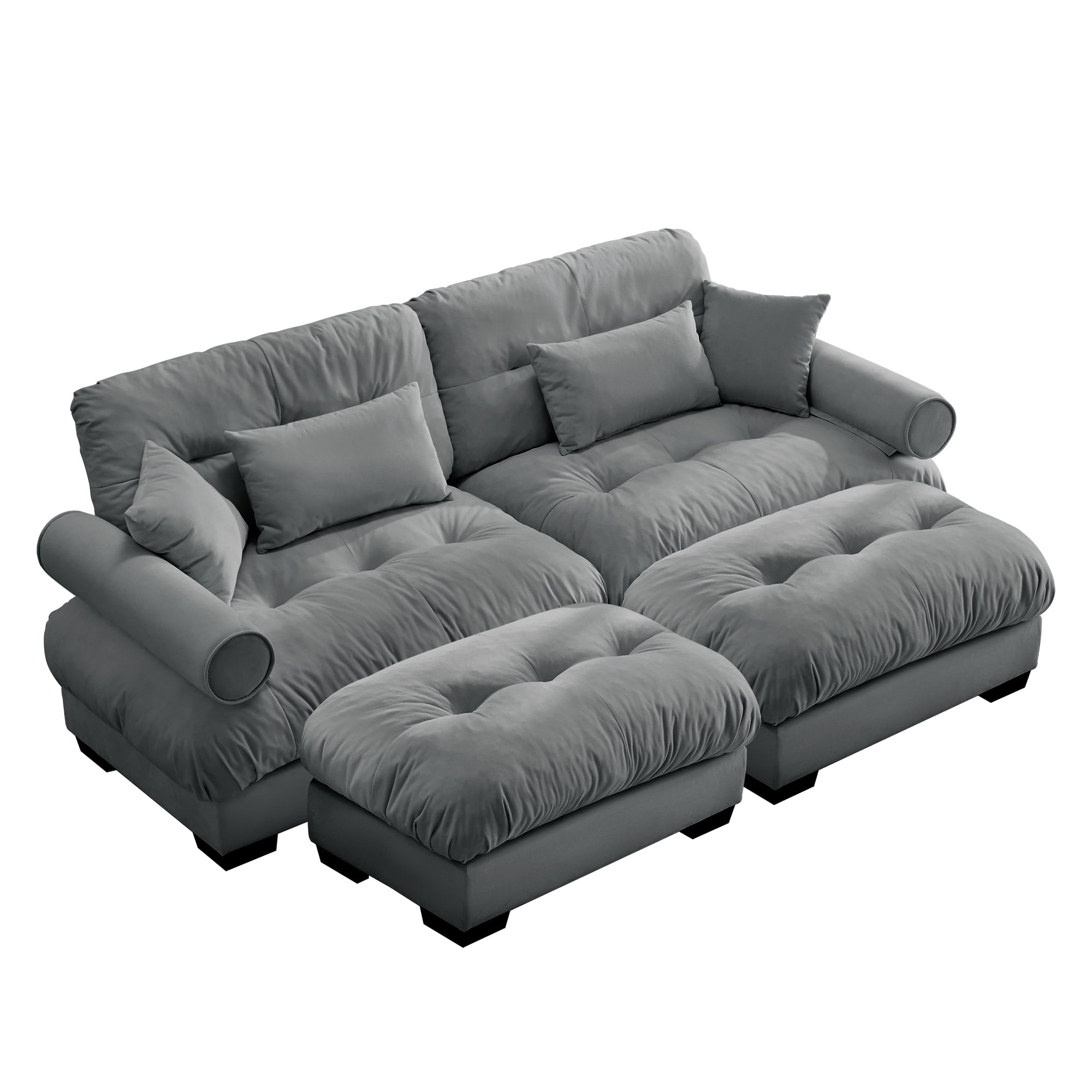 Amuille 93.7" Modular Sectional Sofa Velvet U Shaped Cloud Couch with 2 Movable Ottomans, Deep Seat Couch for Living Room, with Pillows, Gray