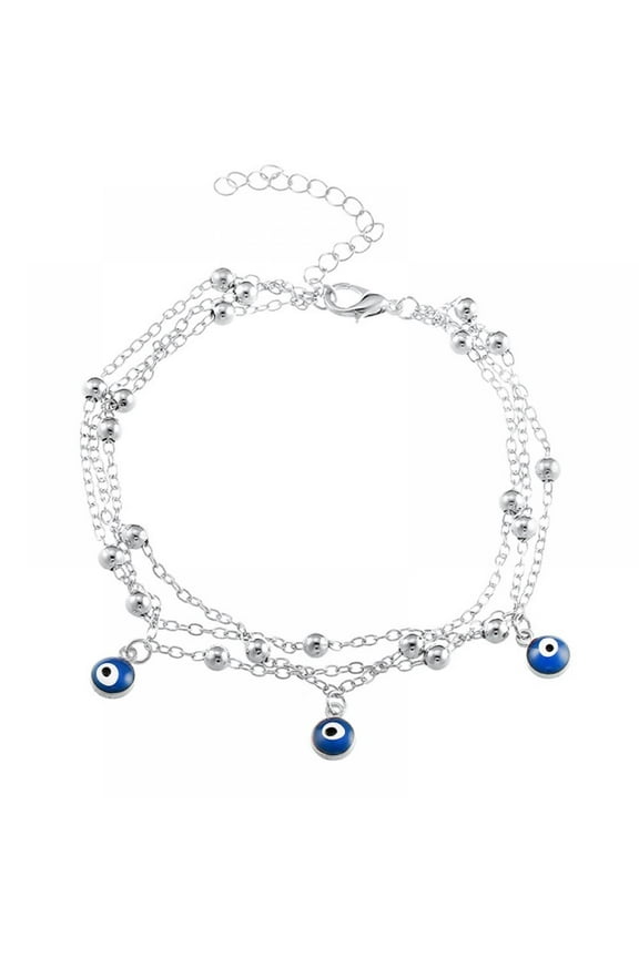 Amulet Turkish Multi-layered Delicate Evil Eyes Anklet Link Ankle Bracelet For Women For Teen Silver Gold Plated .925 Sterling Silver 11 Inch