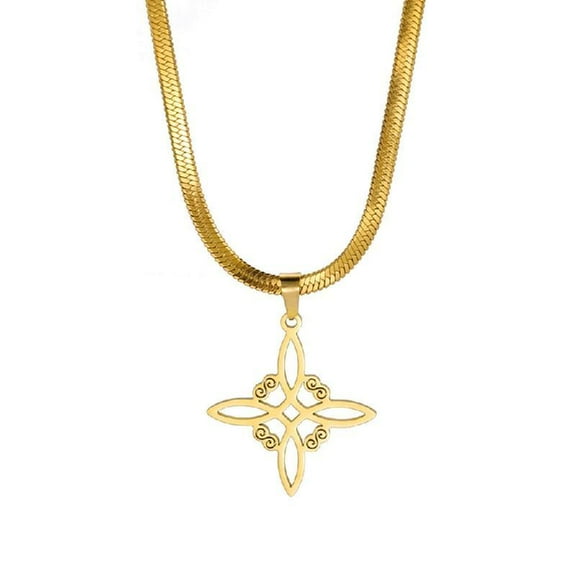 Amulet Witch Knot Stainless Steel Chain Necklace for Women Drop Neck Chokers Witch Knot Pendant Necklace Stainless Steel Celtic Knot Amulet Chain