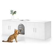 Amunrbrek Litter Box Furniture for 2 Cats, Wooden Long Cat Litter Box Enclosure with Double Room, White