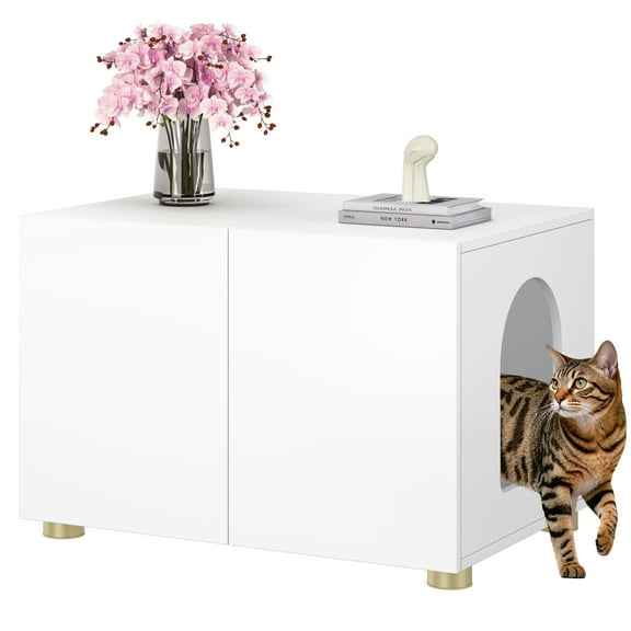 Amunrbrek Cat Litter Box Enclosure Furniture Side Table, White
