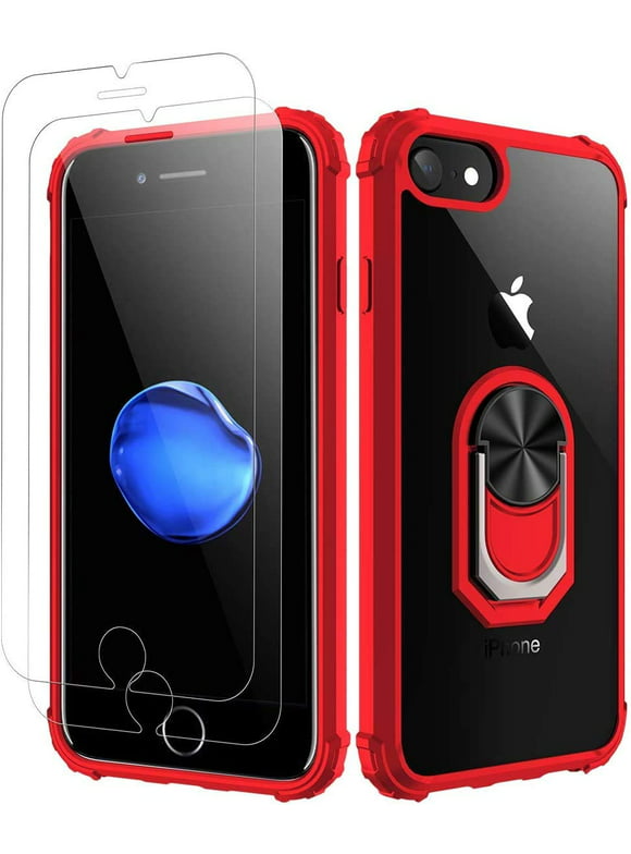 Amuoc iPhone 7| iPhone 8 Case, [ Military Grade ] with [ Glass Screen Protector] 15ft. Drop Tested Protective Case | Kickstand | Compatible with Apple iPhone 8/ iPhone 7 -Red, Red-8/7/6