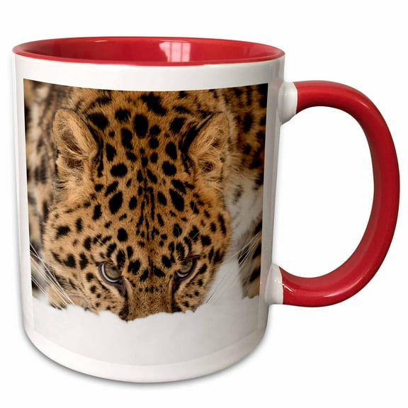 3drose, Amur Leopard in Winter., 11oz Two-tone Red Mug