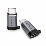 Amurx Lightning Female to USB C Male Adapter, 2 Pack, Gray, Charging and Sync Converter for Type C Phones and Tablets, iPhone iPad and Android Devices, Not for Audio/OTG
