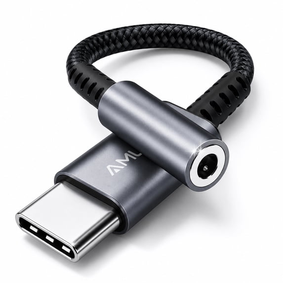 Amurx USB-C to 3.5mm Headphones Adapter with DAC Chipset, USB C to Aux Audio Dongle Cord, Headset Jack Converter, Gray