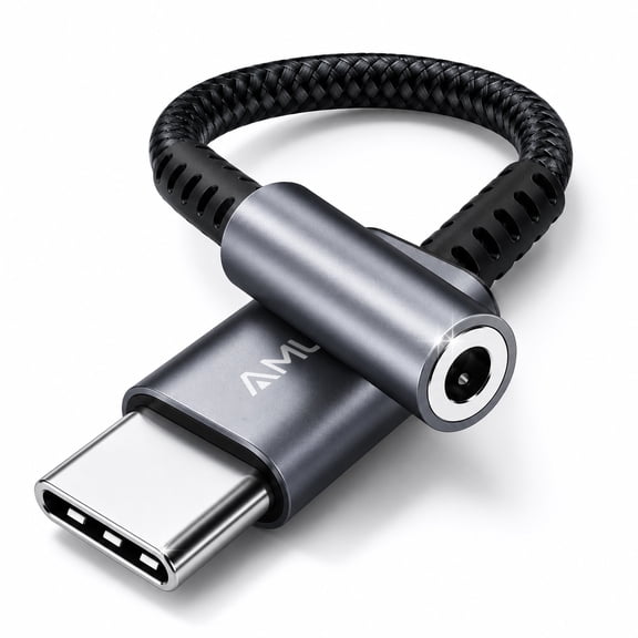 Amurx USB-C to 3.5mm Headphones Adapter with DAC Chipset, USB C to Aux Audio Dongle Cord, Headset Jack Converter, Gray