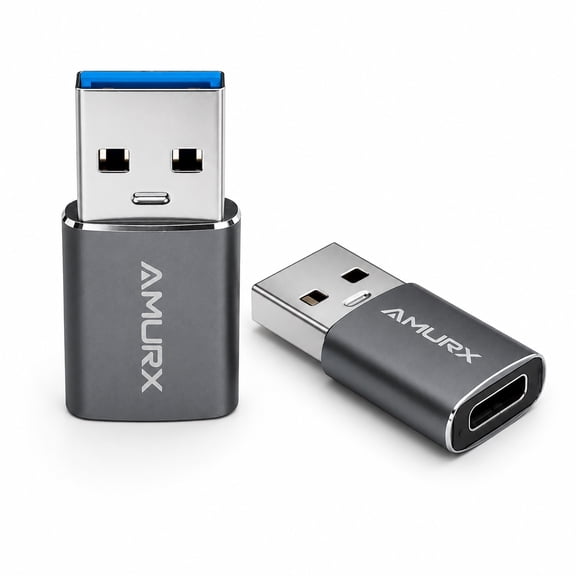 Amurx USB-A to USB-C Adapter 2 Pack, USB 3.2 Gen 2 10Gbps Data Transfer, Supports Up to 3A Charging, USB Type-A Male to USB-C Female Converter for Phones, Tablets, Laptops and USB-C Devices