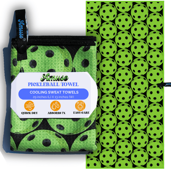 Amuse Pickleball Towel - Funny Microfiber Sweat Towels with Hanging Clip - Perfect Pickleball Gifts and Pickleball Accessories for Men and Women- Athletic Sweat Towels with Ball and Pickle Designs