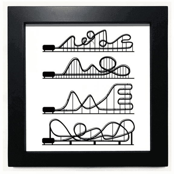 Amusement Park Black Roller Coaster Outline Black Square Frame Picture Wall Tabletop