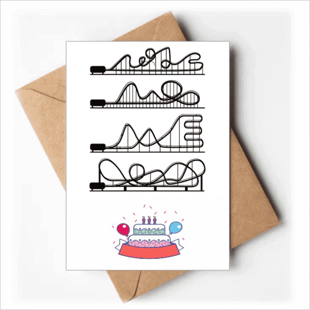 Amusement Park Black Roller Coaster Outline Happy Birthday Greeting Cards Envelopes Blank