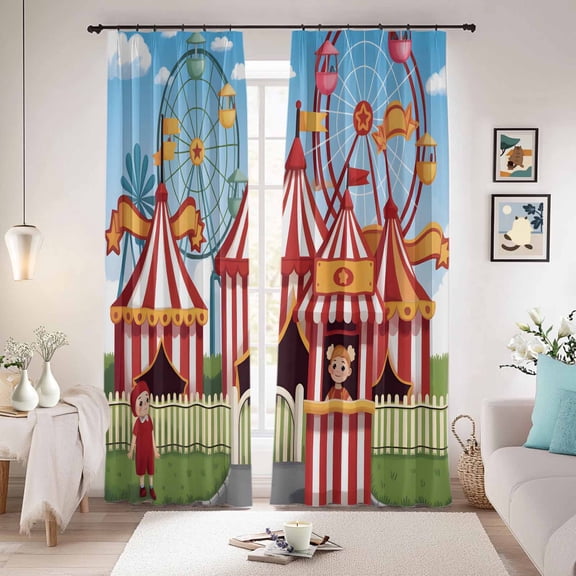 Amusement Park Blackout Curtains for Bedroom/Living Room, Pinch Pleated Black Out Curtains, Cute Cartoon Wheelwheels Circus Room Darkening Window Drapes with Hooks 2 Panels, 59"x70"
