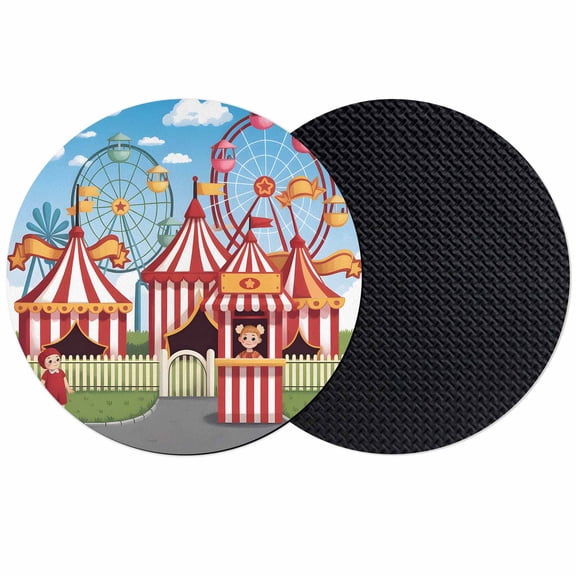 Amusement Park Coasters Set of 2, Absorbent Coasters for Drinks, Cute Cartoon Wheelwheels Circus Coaster for Desk Coffee Table Protection, Home Decor House Warming Gifts 4"