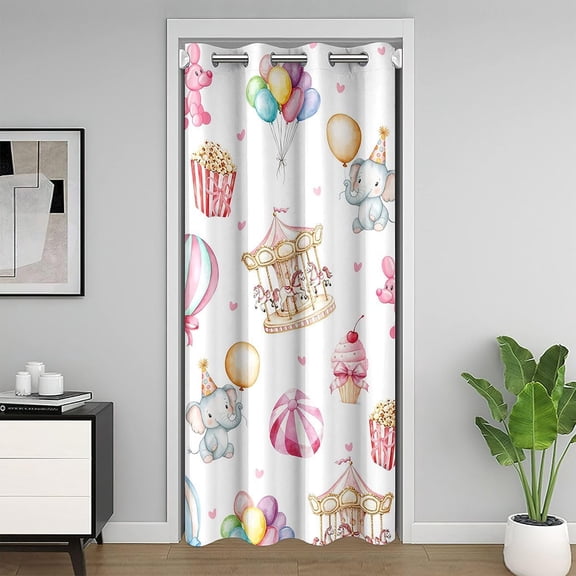 Amusement Park Door Curtain(1 Panel),Elephant Carousel Doorway Privacy Curtain for Kids Girls Teens Cartoon Balloon Popcorn Closet Door Curtains Pink Love Heart Bedroom Kitchen Decor,42"Wx80"L
