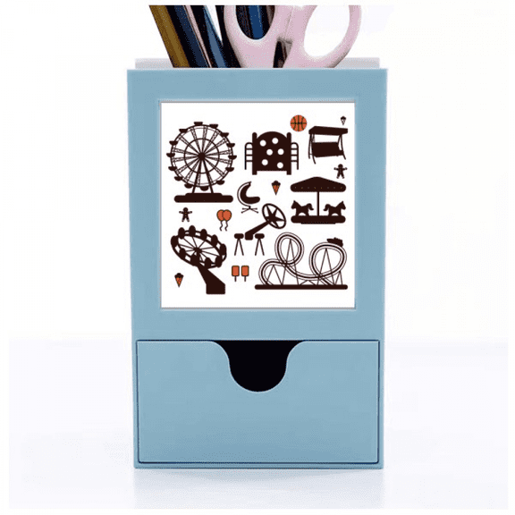 Amusement Park Facilities Black Outline Desk Supplies Organizer Pen Holder Card