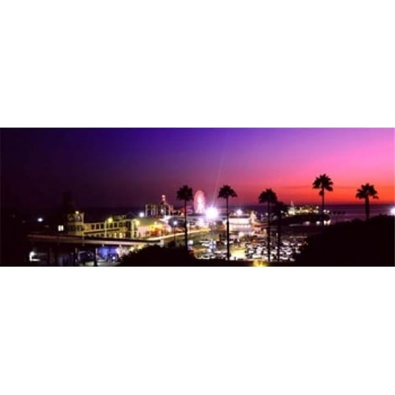 Amusement Park Lit Up At Night Santa Monica Beach Santa Monica Los Angeles County California USA Poster Print - 18 x 7