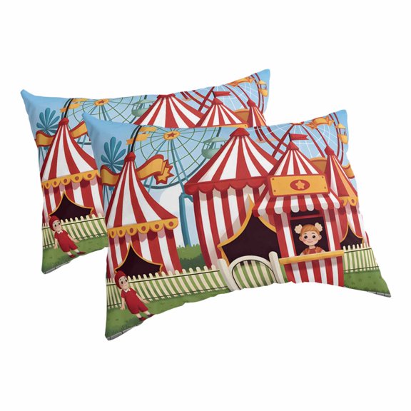 Amusement Park Pillow Covers Decorative Pillow Cases King Size Set of 2, Cute Cartoon Wheelwheels Circus Throw Pillow Covers Envelope Closure Lumbar Couch Bed Pillows 20x36 Inch