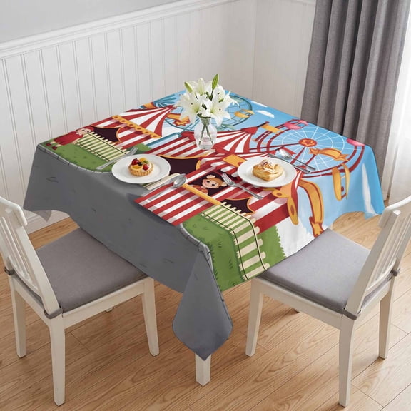 Amusement Park Table Cloth Waterproof Tablecloths, Cute Cartoon Wheelwheels Circus Tablecloth Dining Table Cover for Kitchen Party Tabletop Outdoor, Square Tablecloth 54x54 Inch