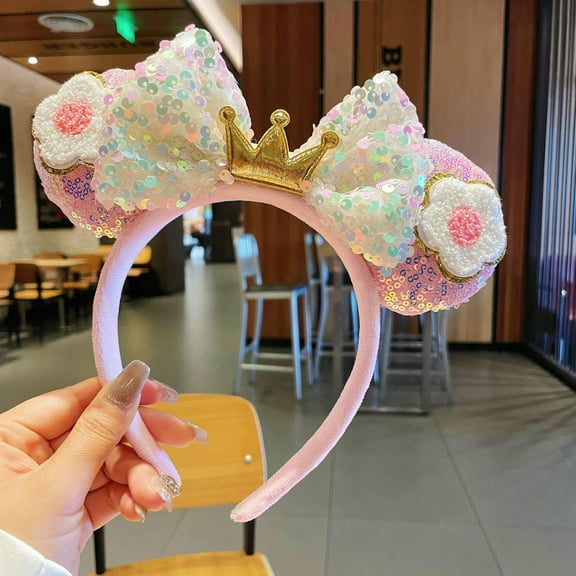 Amusement Park Themed Bow Headbands – Deluxe Sequin Mickey-Style Ear Headbands for Women, Cosplay & Party Hair Accessories (Mix & Match, Min. 3 pcs)