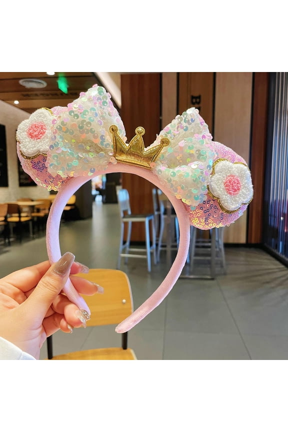Amusement Park Themed Bow Headbands – Deluxe Sequin Mickey-Style Ear Headbands for Women, Cosplay & Party Hair Accessories (Mix & Match, Min. 3 pcs)