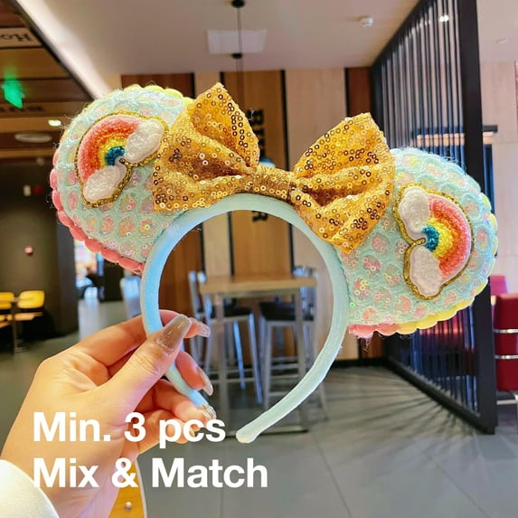 Amusement Park Themed Bow Headbands – Deluxe Sequin Mickey-Style Ear Headbands for Women, Cosplay & Party Hair Accessories (Mix & Match, Min. 3 pcs)