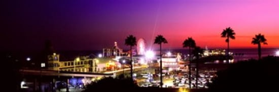 Amusement park lit up at night Santa Monica Beach Santa Monica Los Angeles County California USA Canvas Art - Panoramic Images (36 x 13)