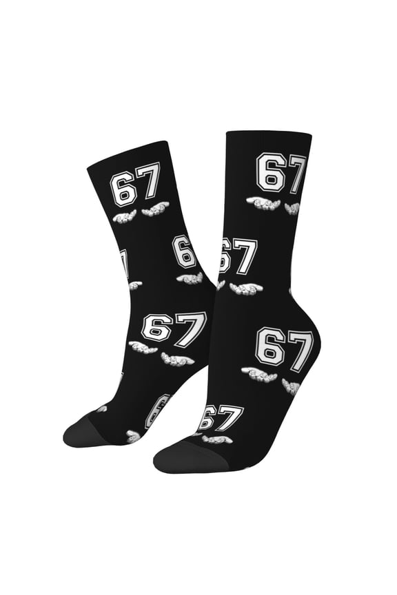 Amusing 67 Number Pattern Christmas Socks For Women And Men Soft Breathable Polyester 6 7 Pattern Socks Casual Wear