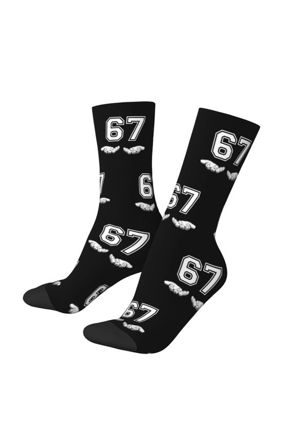 Amusing 67 Number Pattern Christmas Socks For Women And Men Soft Breathable Polyester 6 7 Pattern Socks Casual Wear