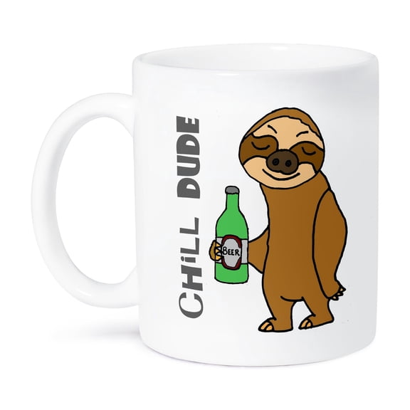 3dRose, Amusing Cute Sloth Drinking beer Cool Dude cartoon, 11oz Mug