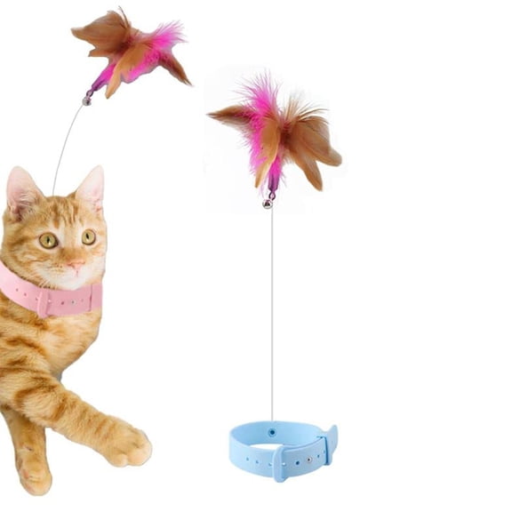 Amusing cat toy, retractable cat wand toy, cat feather toy with silicone collar, interactive cat toy for indoor exercise/Pink
