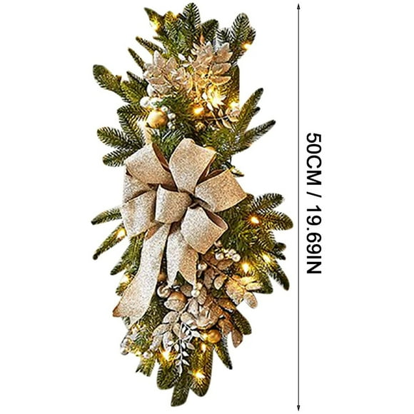 Amuver Cordless Prelit Christmas Swag with Lights, Teardrop Swag Wreath Stair Swag Door Swag Garlands for Front Door Wall Window Hanging Ornaments for Indoor Outdoor Home Xmas Decor