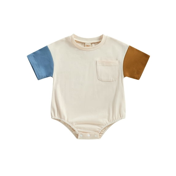 Amuver Kid Girl Boy Romper, Short Sleeve Round Neck Patch Color Short Jumpsuit Casual Spring Summer Romper Tops