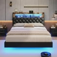thumbnail image 1 of Amuzer Full Size Floating Bed Frame with Charging Station and LED Lights, Upholstered Platform Bed Frame with Storage Headboard, Black, 1 of 8