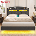 thumbnail image 1 of Toogaho King Floating Bed Frame with Outlets and USB Ports, Upholstered Platform Bed Frame with LED Lights and Storage Headboard, Gray, 1 of 9
