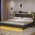 thumbnail image 1 of Amuzer King Size Bed Frame with Charging Station and Lights, Upholstered Platform Bed Frame with Drawers, Gray, 1 of 6