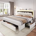 thumbnail image 1 of Amuzer Platform Bed Frame King Size with 5 Storage Drawers, Hidden Storage Headboard,with LED Light,Charging Station, Velvet Button Tufted Upholstered Headboard,Beige, 1 of 10