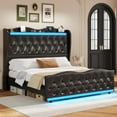 thumbnail image 1 of Amuzer Queen Bed Frame with Tall Headboard, Upholstered Platform Bed Frame with Charging Station and LED Lights, Black, 1 of 7