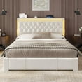 thumbnail image 1 of Amuzer Queen Size Bed Frame with LED Light Headboard,3 Storage Drawers, Power Outlet,Velvet Upholstered Princess Girls Bed,No Box Spring Needed, White, 1 of 8