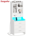 thumbnail image 1 of Toogaho Tall Nightstand with Charging Station, LED Bedside Table with Bookshelf and Drawers, White, 1 of 8