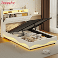 thumbnail image 1 of Amuzer Twin Size Bed Frame with Lift Up Storage, Power Outlet,LED Lights Storage Headboard,Twin Velvet Upholstered Bed, No Box Spring Needed,Creamy White, 1 of 9