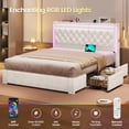 thumbnail image 1 of Amuzer  Bed Frame Queen Size with 5 Storage Drawers, Hidden Storage Headboard with LED Light,Charging Station, Velvet Button Tufted Headboard Upholstered Platform Bed, Beige, 1 of 9