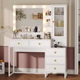 thumbnail image 1 of Amuzer Vanity Table with Lighted Mirror, Makeup Table with Drawers,Vanity Desk with Storage Shelves and Charging Station, White, 1 of 8