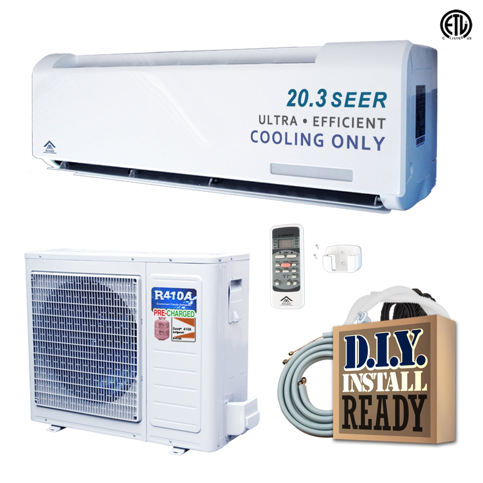 Amvent 18000 BTU Cooling Only Inverter Mini Split Air Conditioner with 25 Foot Installation Kit incl .
