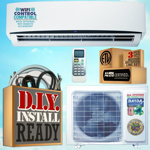 Amvent 33000 BTU Ductless Mini Split Air Conditioner with Heat Pump incl Installation 25 Foot Kit