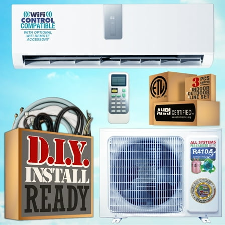 Amvent AXI 18000 BTU (12600 BTU DOE) Ductless Mini Split Air Conditioner with Heat Pump, White