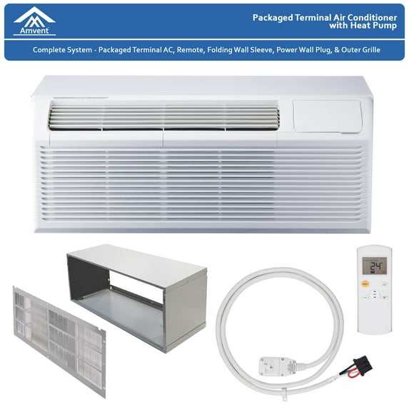 Amvent PTAC 12000 BTU (N/A DOE) 400 Sq Ft Air Conditioner/Heater, White