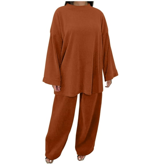 Xugsiok 2 Piece Sets for Women Long Sleeve Round Neck Sweatshirt Pullover Sweater and Pants Sweatsuit Sets Workout Suits Two Piece Sets for Vacation Walking Work Going Out