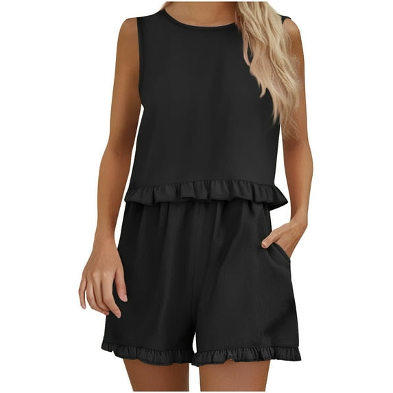 Amvlyk 2 Piece Sets for Women Summer Sleeveless Round Neck Top Sweatsuit Shorts Sets Jogger Tracksuit Sets Casual Workout Outfits Fashion Two Piece Lounge Sets for Vacation Running Gym Travel Outfits